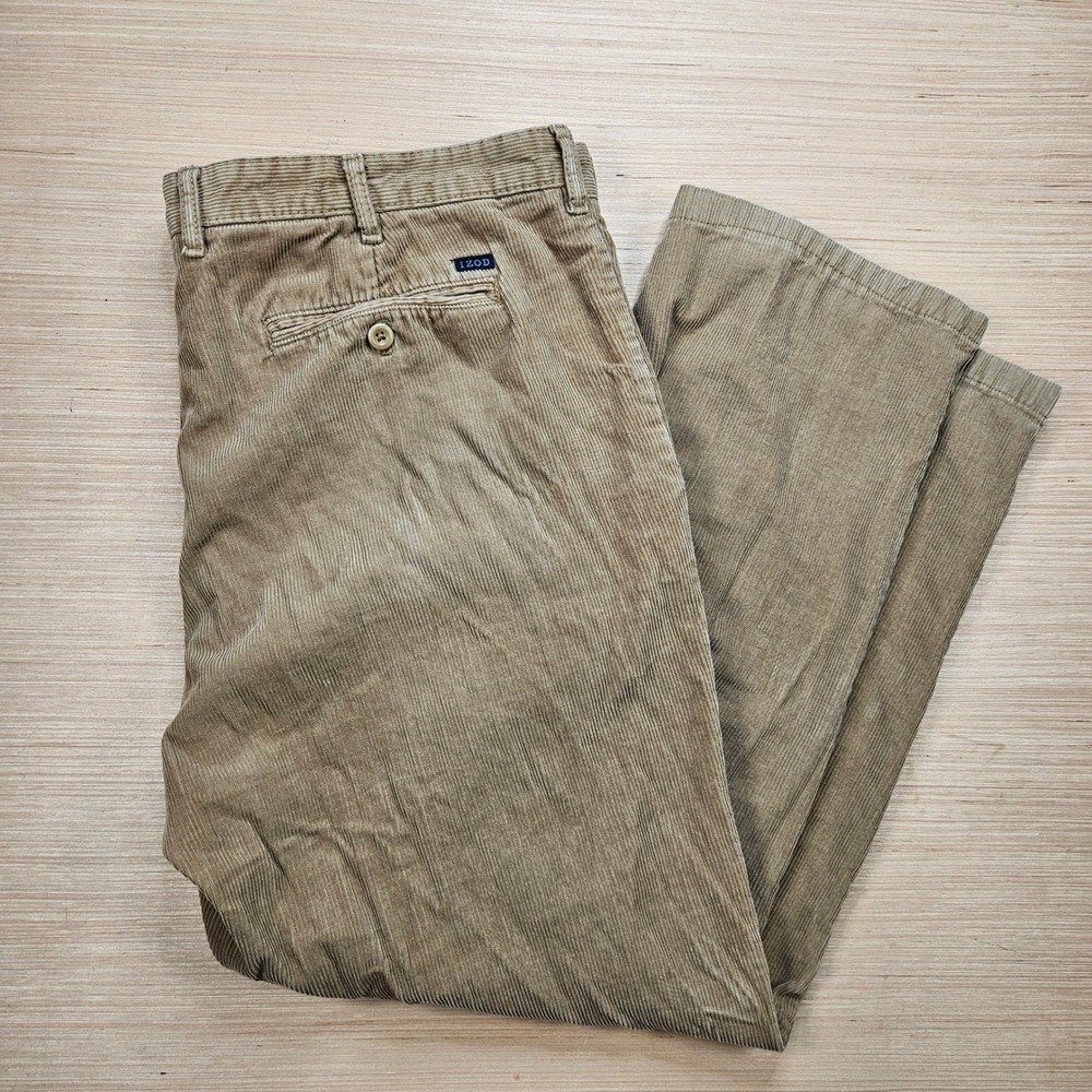 IZOD Corduroy Pants Mens 40x30 Fit 40x29 Tan Straight Leg Casual Classic